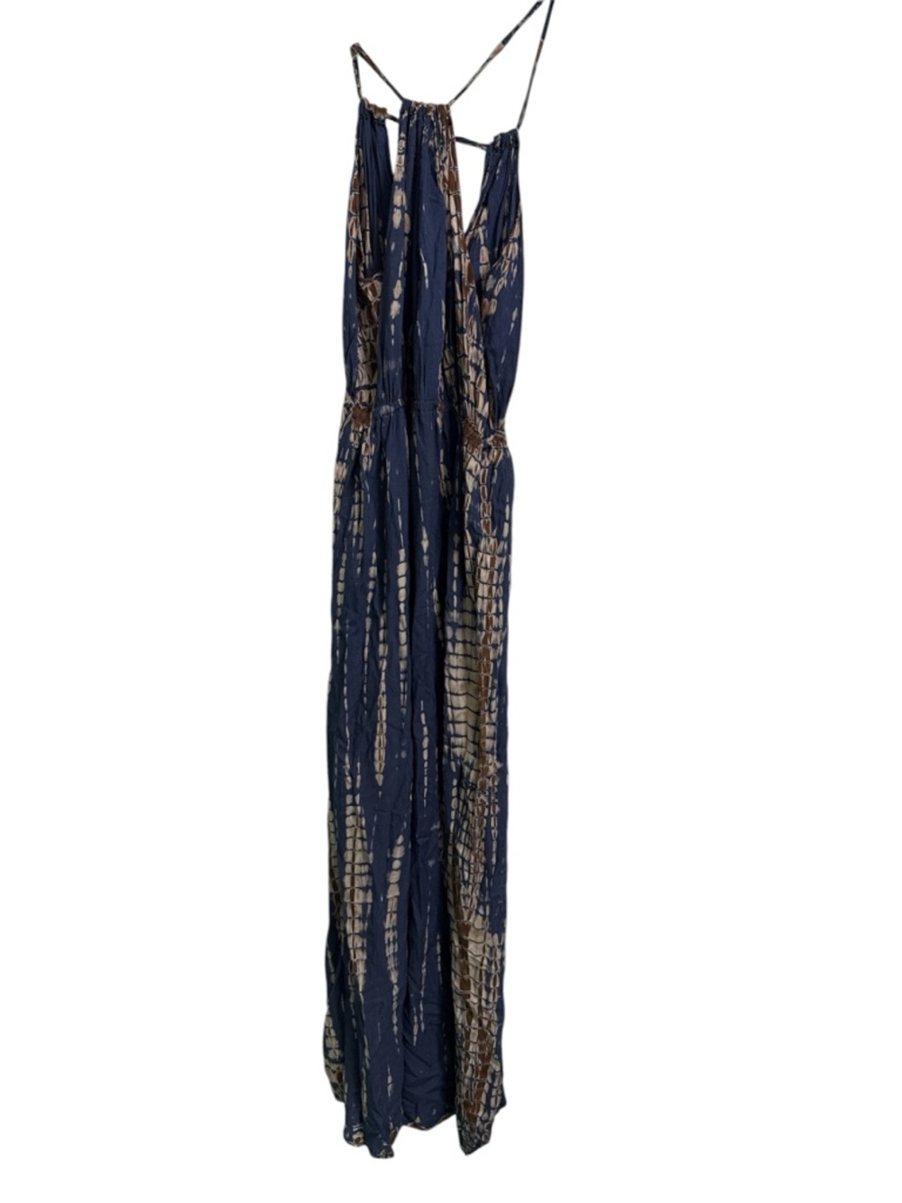 Navy Blue Maxi Dress with brown stripes Print